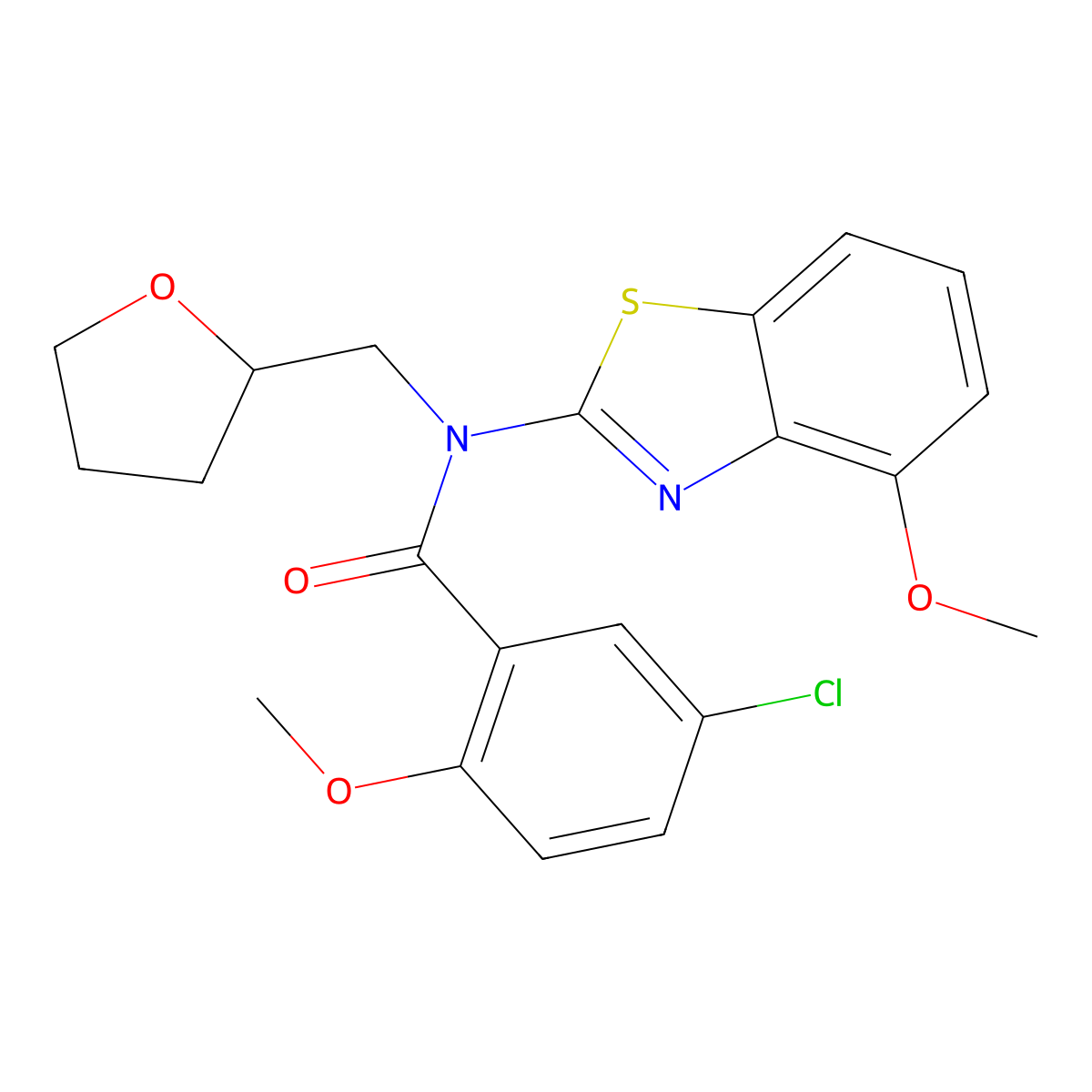 5-chloro-2-methoxy-N-(4-methoxybenzo[d]thiazol-2-yl)-N-((tetrahydrofuran-2-yl)methyl)benzamide molecular structure, CAS 1105231-00-2