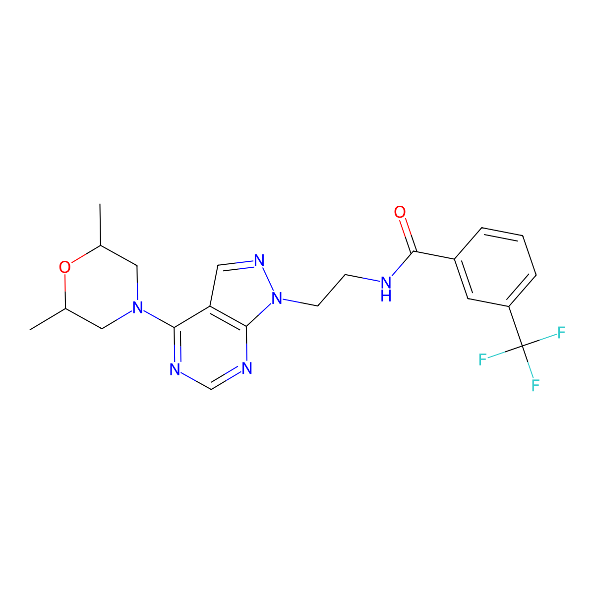 N-{2-[4-(2,6-dimethylmorpholin-4-yl)-1H-pyrazolo[3,4-d]pyrimidin-1-yl]ethyl}-3-(trifluoromethyl)benzamide molecular structure, CAS 1105231-08-0