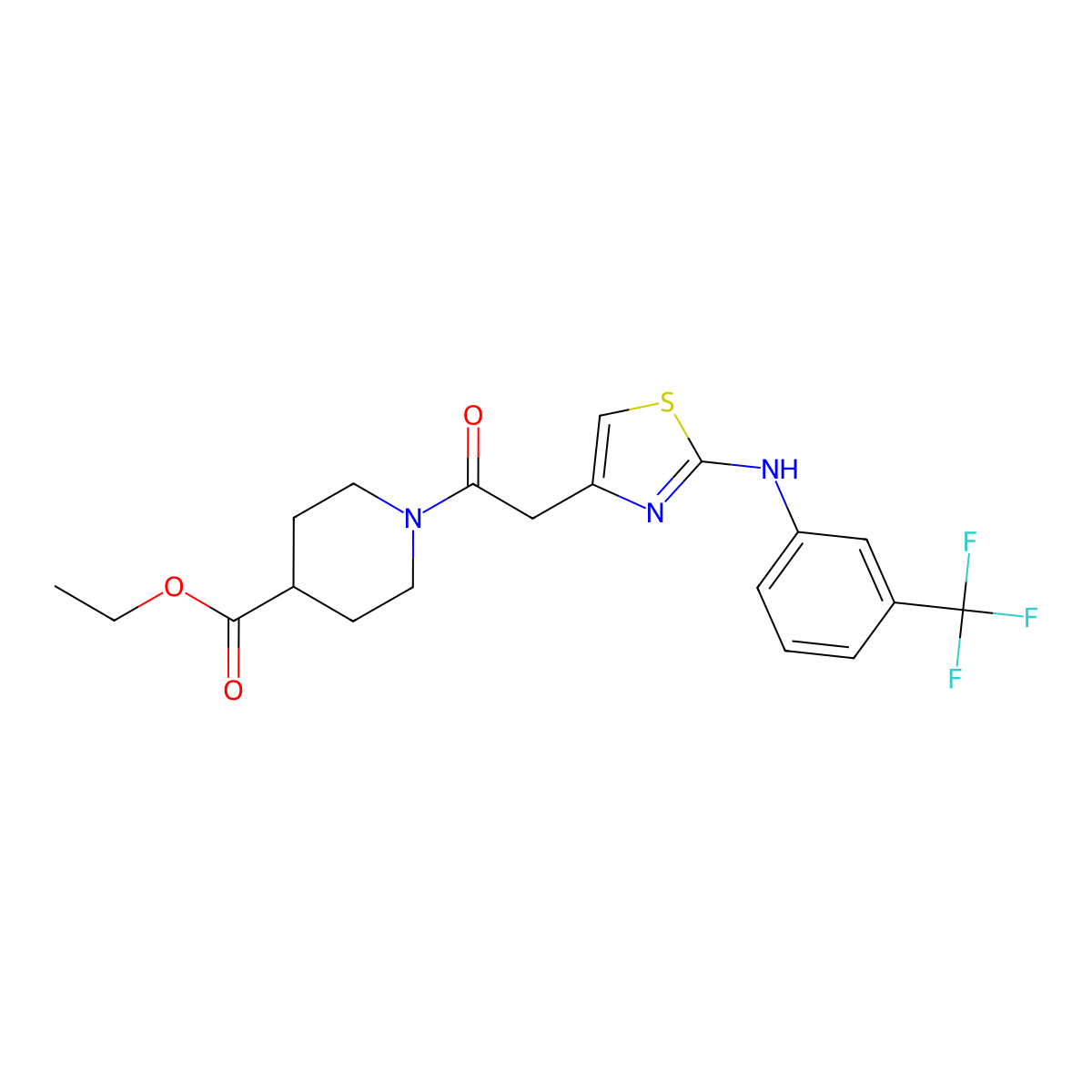 Ethyl 1-(2-(2-((3-(trifluoromethyl)phenyl)amino)thiazol-4-yl)acetyl)piperidine-4-carboxylate molecular structure, CAS 1105231-11-5