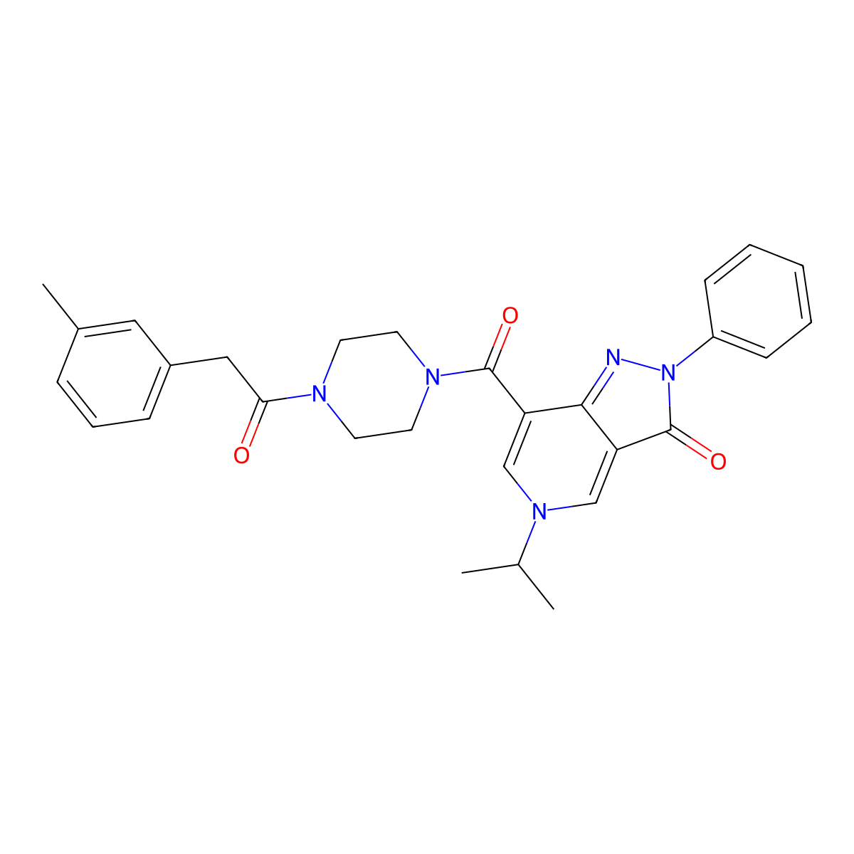 5-isopropyl-2-phenyl-7-(4-(2-(m-tolyl)acetyl)piperazine-1-carbonyl)-2H-pyrazolo[4,3-c]pyridin-3(5H)-one molecular structure, CAS 1105231-15-9