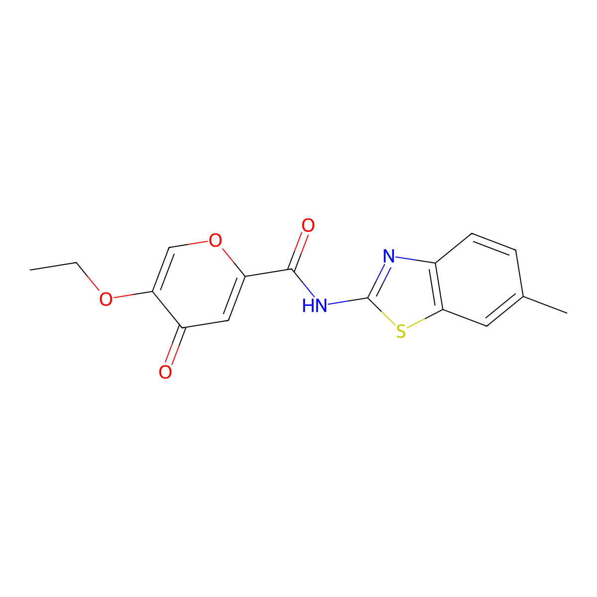 5-ethoxy-N-(6-methylbenzo[d]thiazol-2-yl)-4-oxo-4H-pyran-2-carboxamide molecular structure, CAS 1105231-17-1