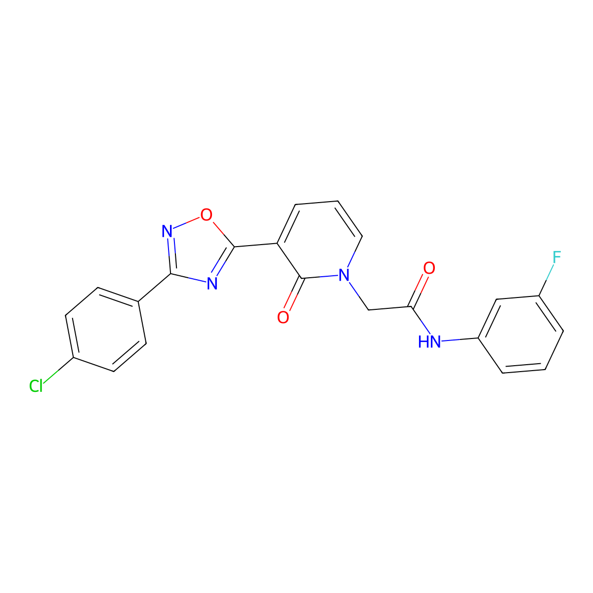 2-(3-(3-(4-chlorophenyl)-1,2,4-oxadiazol-5-yl)-2-oxopyridin-1(2H)-yl)-N-(3-fluorophenyl)acetamide molecular structure, CAS 1105231-19-3