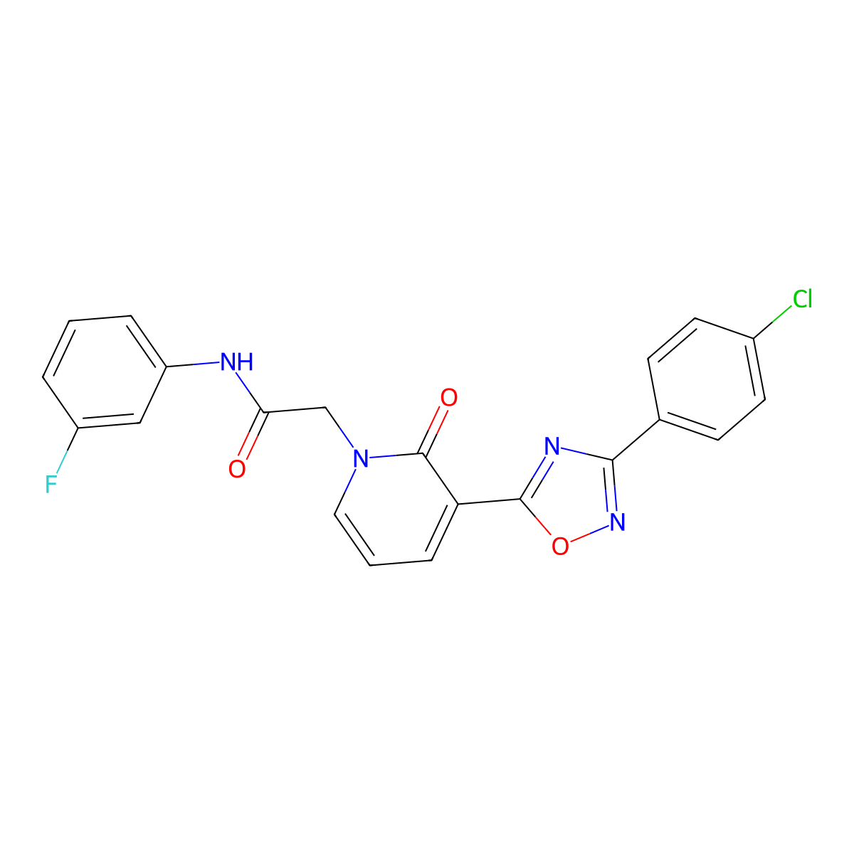 2-(3-(3-(4-chlorophenyl)-1,2,4-oxadiazol-5-yl)-2-oxopyridin-1(2H)-yl)-N-(3-fluorophenyl)acetamide molecular structure, CAS 1105231-19-3
