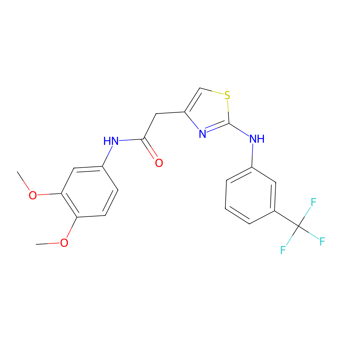 N-(3,4-dimethoxyphenyl)-2-(2-((3-(trifluoromethyl)phenyl)amino)thiazol-4-yl)acetamide molecular structure, CAS 1105231-25-1