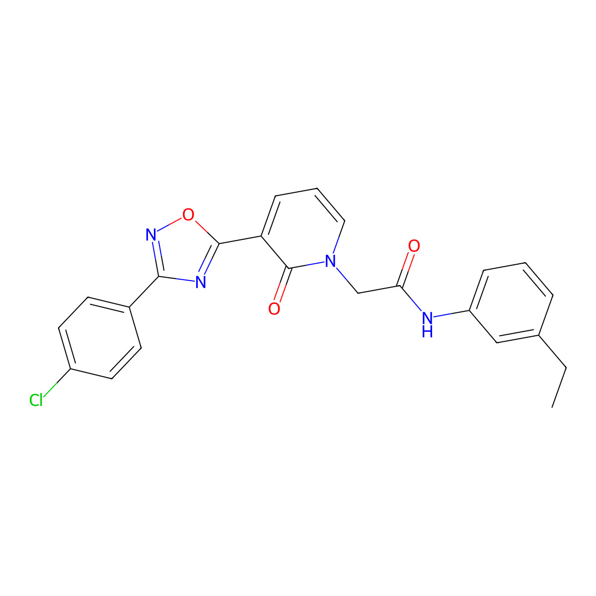 2-(3-(3-(4-chlorophenyl)-1,2,4-oxadiazol-5-yl)-2-oxopyridin-1(2H)-yl)-N-(3-ethylphenyl)acetamide molecular structure, CAS 1105231-26-2
