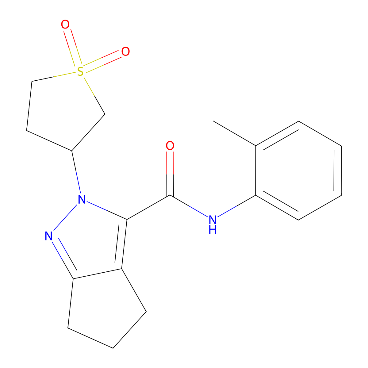 2-(1,1-dioxidotetrahydrothiophen-3-yl)-N-(o-tolyl)-2,4,5,6-tetrahydrocyclopenta[c]pyrazole-3-carboxamide molecular structure, CAS 1105231-31-9