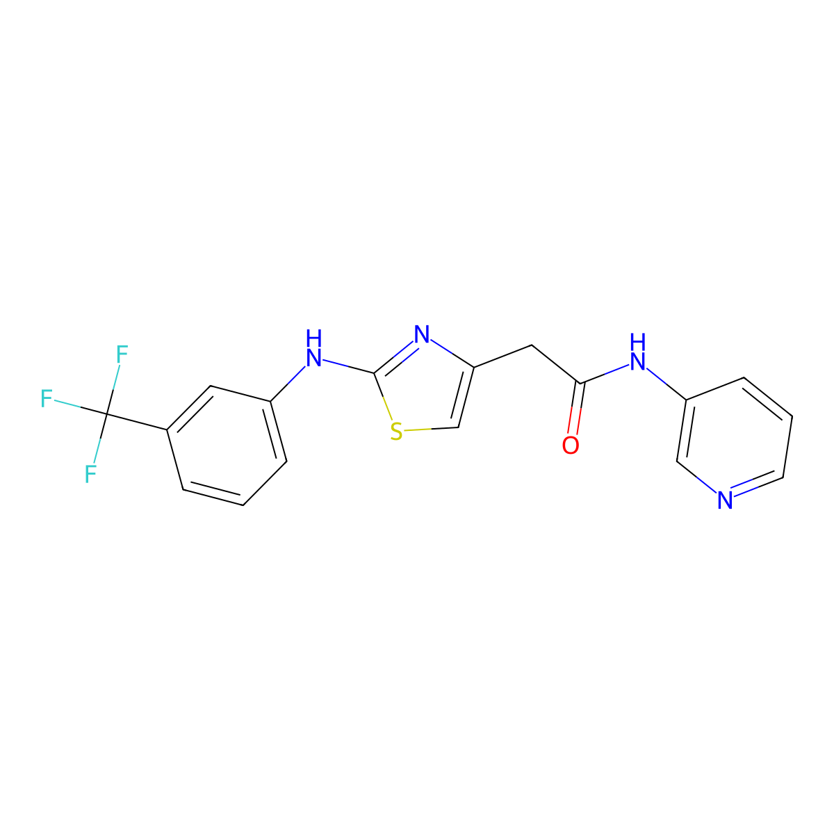 N-(pyridin-3-yl)-2-(2-((3-(trifluoromethyl)phenyl)amino)thiazol-4-yl)acetamide molecular structure, CAS 1105231-32-0