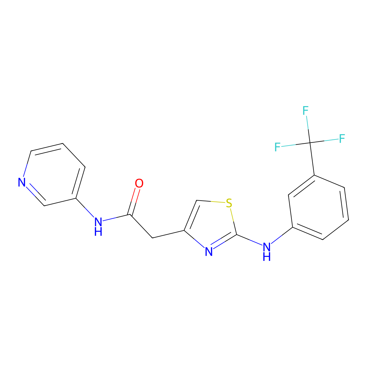 N-(pyridin-3-yl)-2-(2-((3-(trifluoromethyl)phenyl)amino)thiazol-4-yl)acetamide molecular structure, CAS 1105231-32-0