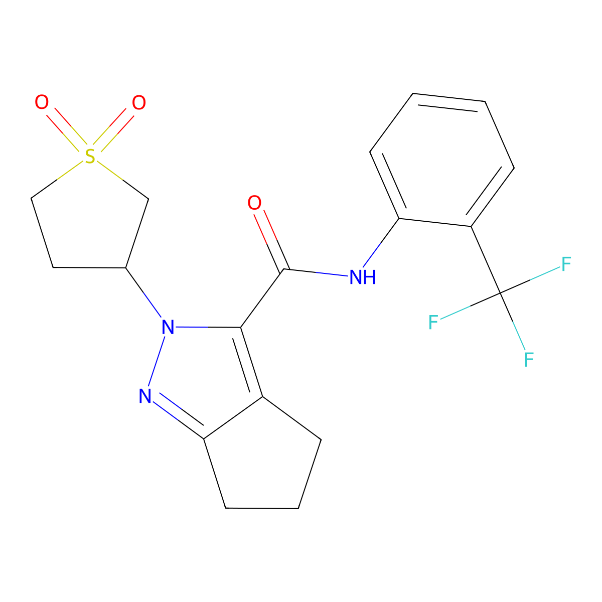 2-(1,1-dioxidotetrahydrothiophen-3-yl)-N-(2-(trifluoromethyl)phenyl)-2,4,5,6-tetrahydrocyclopenta[c]pyrazole-3-carboxamide molecular structure, CAS 1105231-38-6