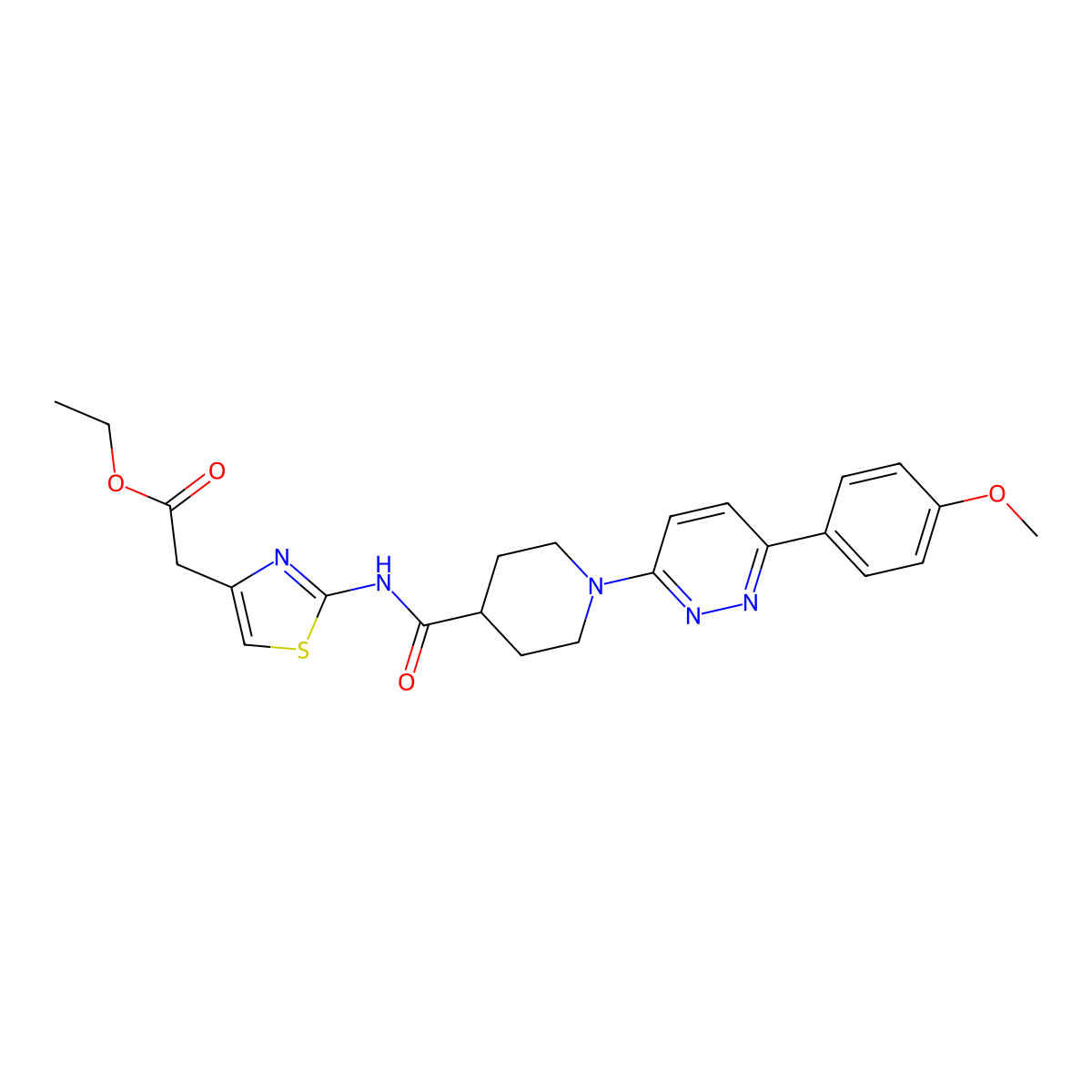 Ethyl 2-(2-(1-(6-(4-methoxyphenyl)pyridazin-3-yl)piperidine-4-carboxamido)thiazol-4-yl)acetate molecular structure, CAS 1105231-42-2