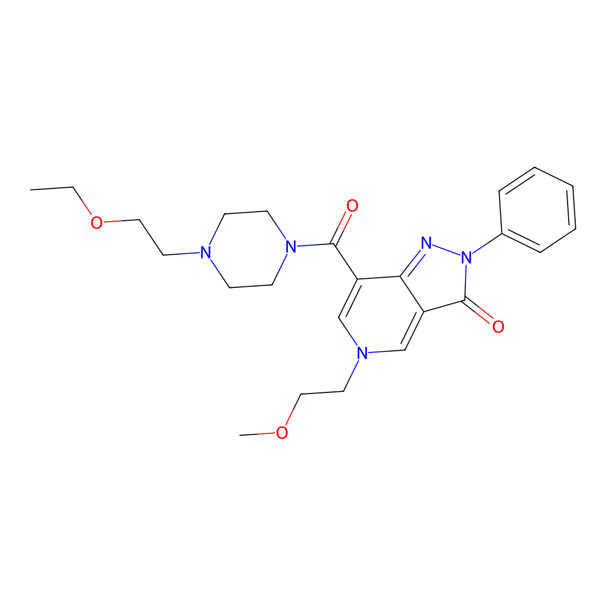 7-(4-(2-ethoxyethyl)piperazine-1-carbonyl)-5-(2-methoxyethyl)-2-phenyl-2H-pyrazolo[4,3-c]pyridin-3(5H)-one molecular structure, CAS 1105231-43-3