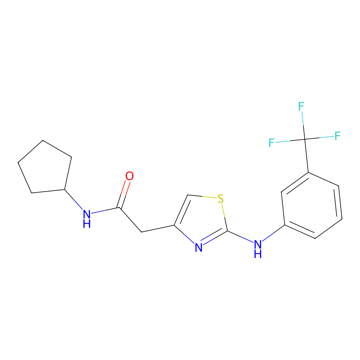 N-cyclopentyl-2-(2-((3-(trifluoromethyl)phenyl)amino)thiazol-4-yl)acetamide molecular structure, CAS 1105231-46-6