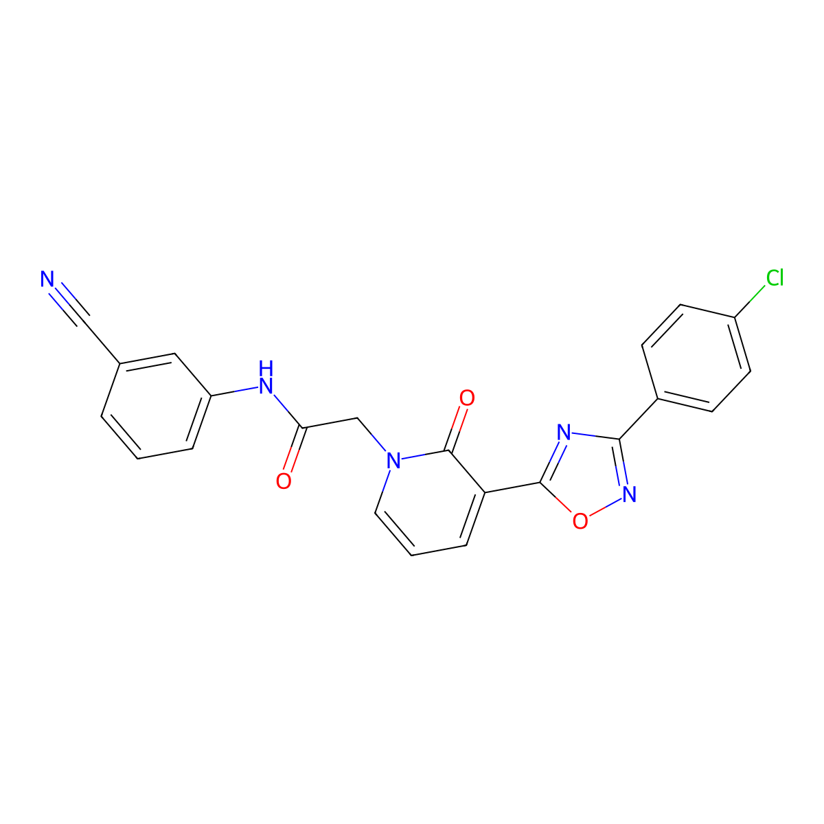 2-(3-(3-(4-chlorophenyl)-1,2,4-oxadiazol-5-yl)-2-oxopyridin-1(2H)-yl)-N-(3-cyanophenyl)acetamide molecular structure, CAS 1105231-47-7