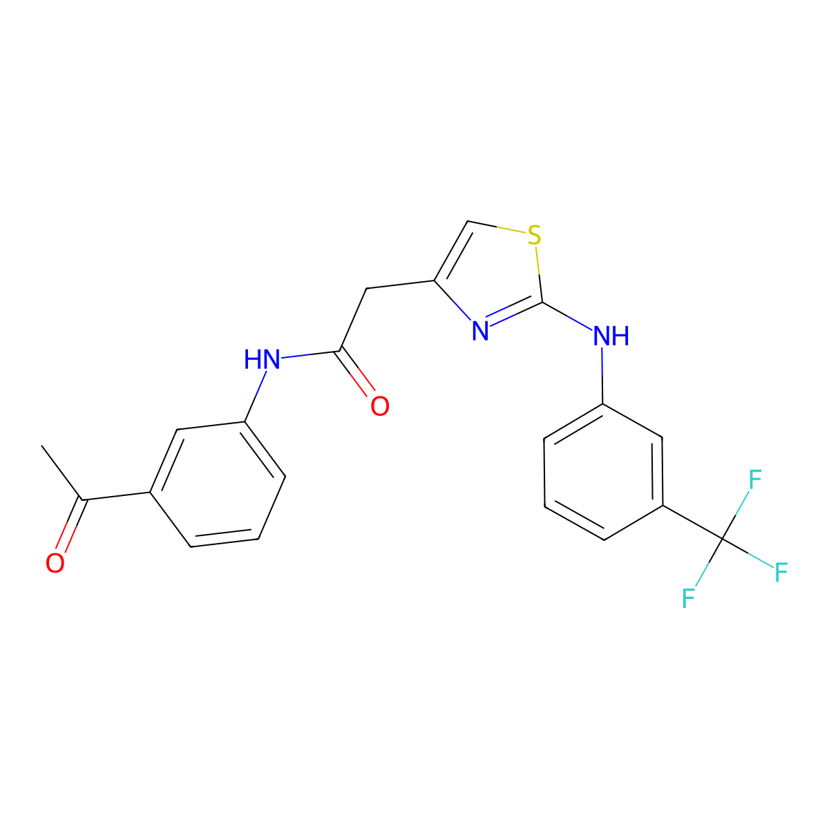 N-(3-acetylphenyl)-2-(2-((3-(trifluoromethyl)phenyl)amino)thiazol-4-yl)acetamide molecular structure, CAS 1105231-53-5