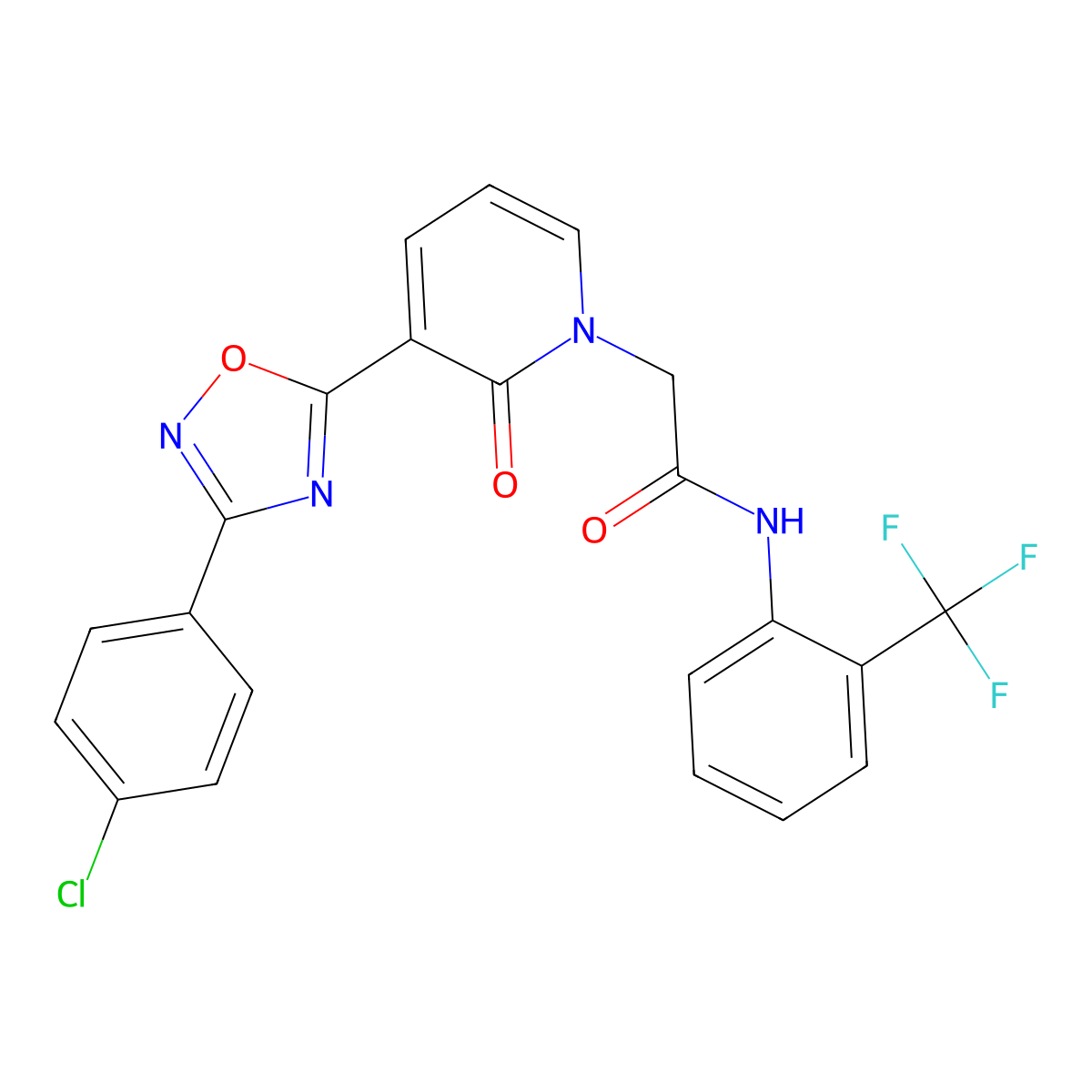 2-(3-(3-(4-chlorophenyl)-1,2,4-oxadiazol-5-yl)-2-oxopyridin-1(2H)-yl)-N-(2-(trifluoromethyl)phenyl)acetamide molecular structure, CAS 1105231-54-6