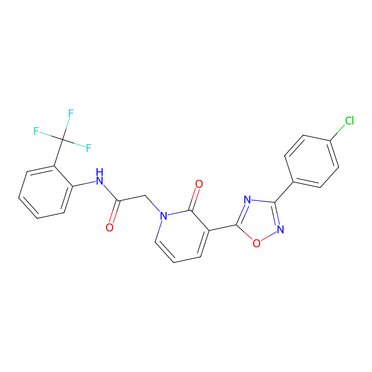 2-(3-(3-(4-chlorophenyl)-1,2,4-oxadiazol-5-yl)-2-oxopyridin-1(2H)-yl)-N-(2-(trifluoromethyl)phenyl)acetamide molecular structure, CAS 1105231-54-6