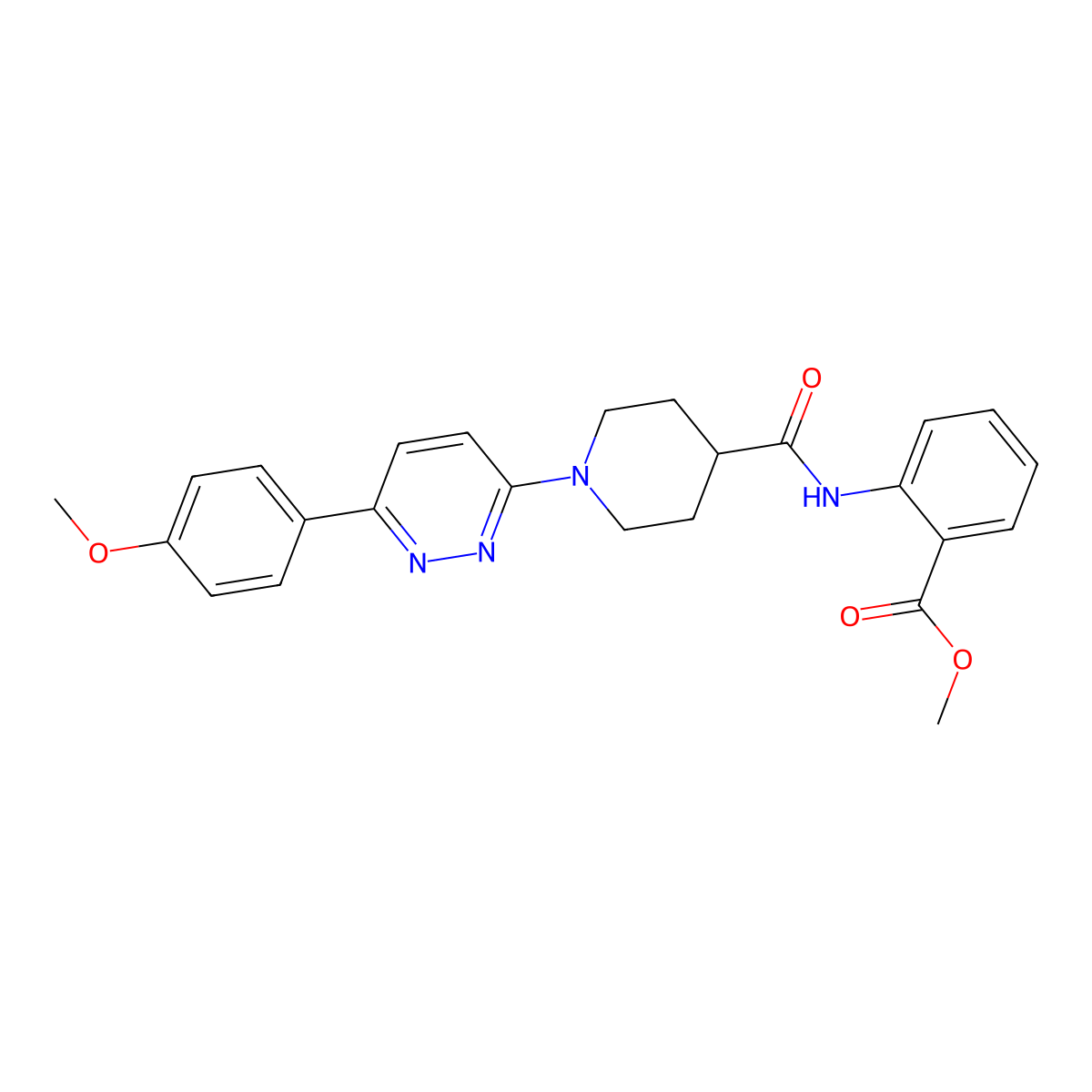 Methyl 2-(1-(6-(4-methoxyphenyl)pyridazin-3-yl)piperidine-4-carboxamido)benzoate molecular structure, CAS 1105231-56-8