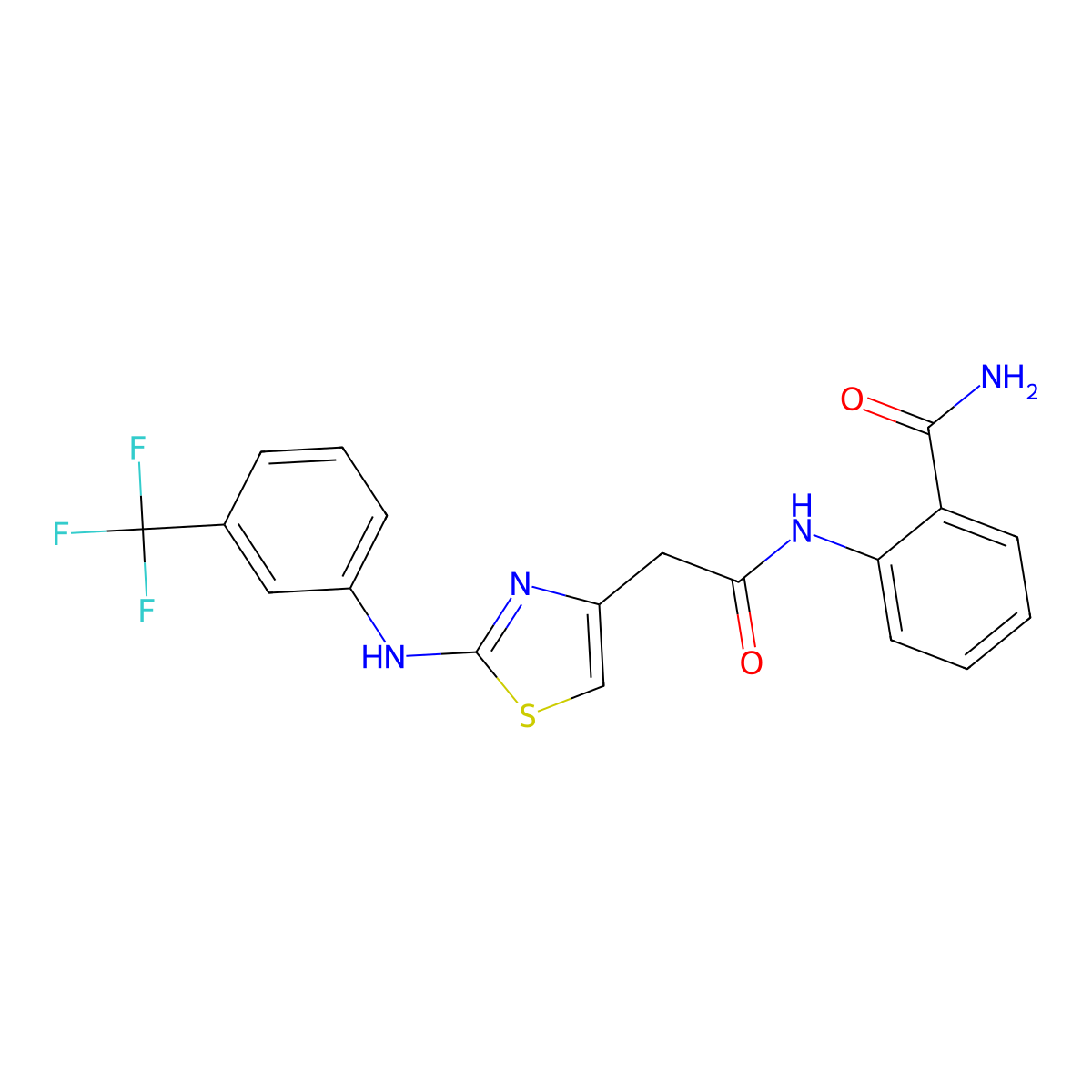 2-(2-(2-((3-(Trifluoromethyl)phenyl)amino)thiazol-4-yl)acetamido)benzamide molecular structure, CAS 1105231-60-4