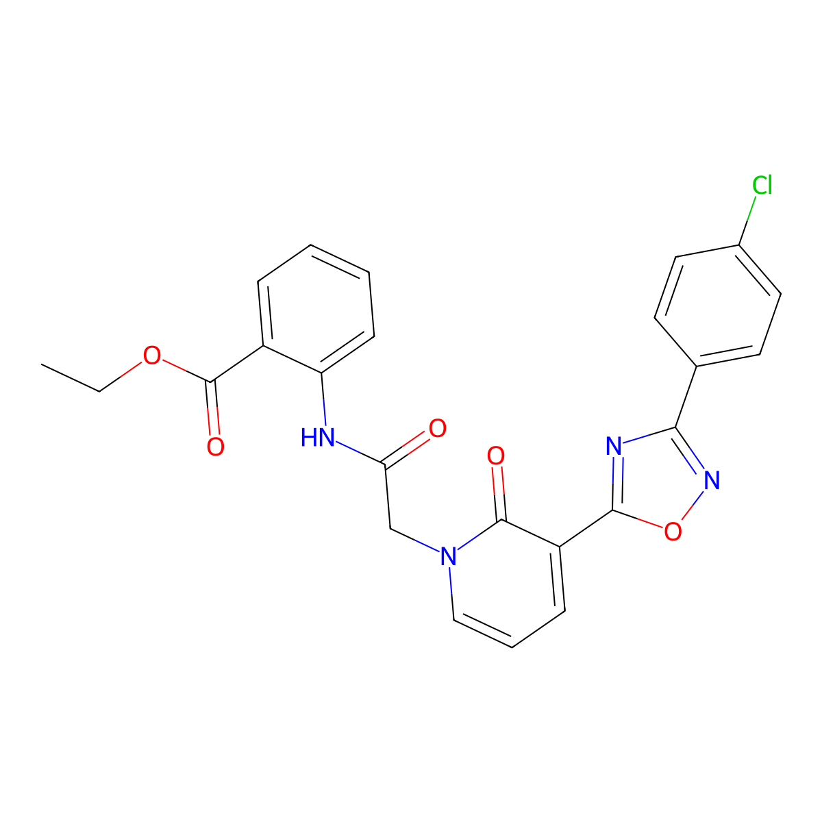 ethyl 2-(2-(3-(3-(4-chlorophenyl)-1,2,4-oxadiazol-5-yl)-2-oxopyridin-1(2H)-yl)acetamido)benzoate molecular structure, CAS 1105231-61-5