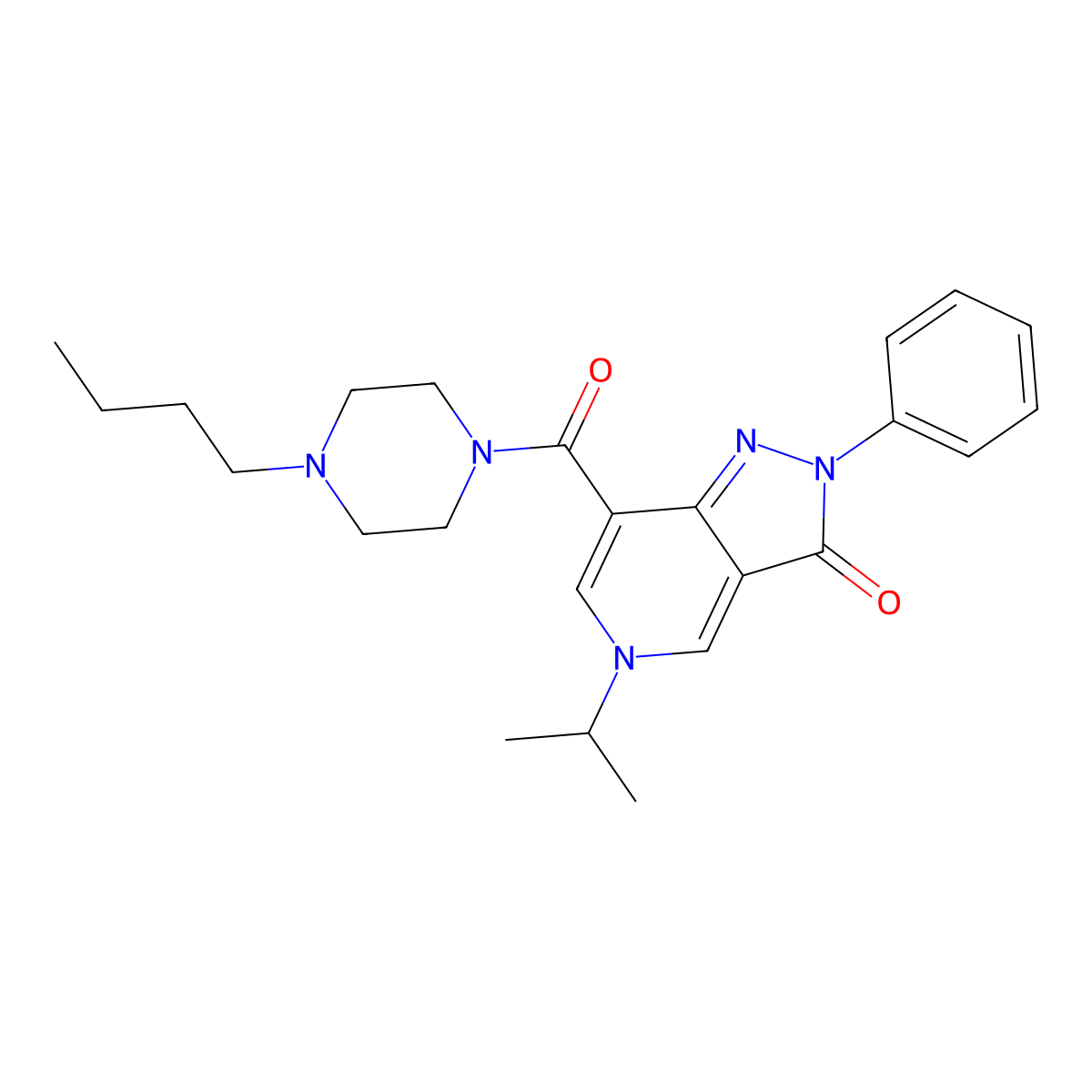 7-(4-butylpiperazine-1-carbonyl)-5-isopropyl-2-phenyl-2H-pyrazolo[4,3-c]pyridin-3(5H)-one molecular structure, CAS 1105231-64-8