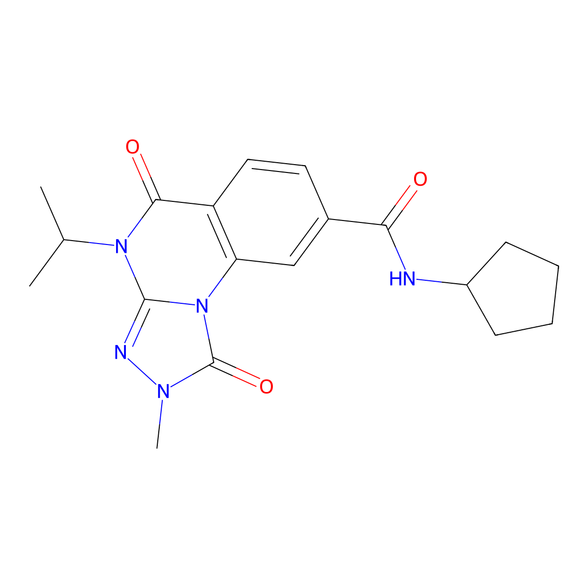 N-cyclopentyl-4-isopropyl-2-methyl-1,5-dioxo-1,2,4,5-tetrahydro-[1,2,4]triazolo[4,3-a]quinazoline-8-carboxamide molecular structure, CAS 1105231-69-3