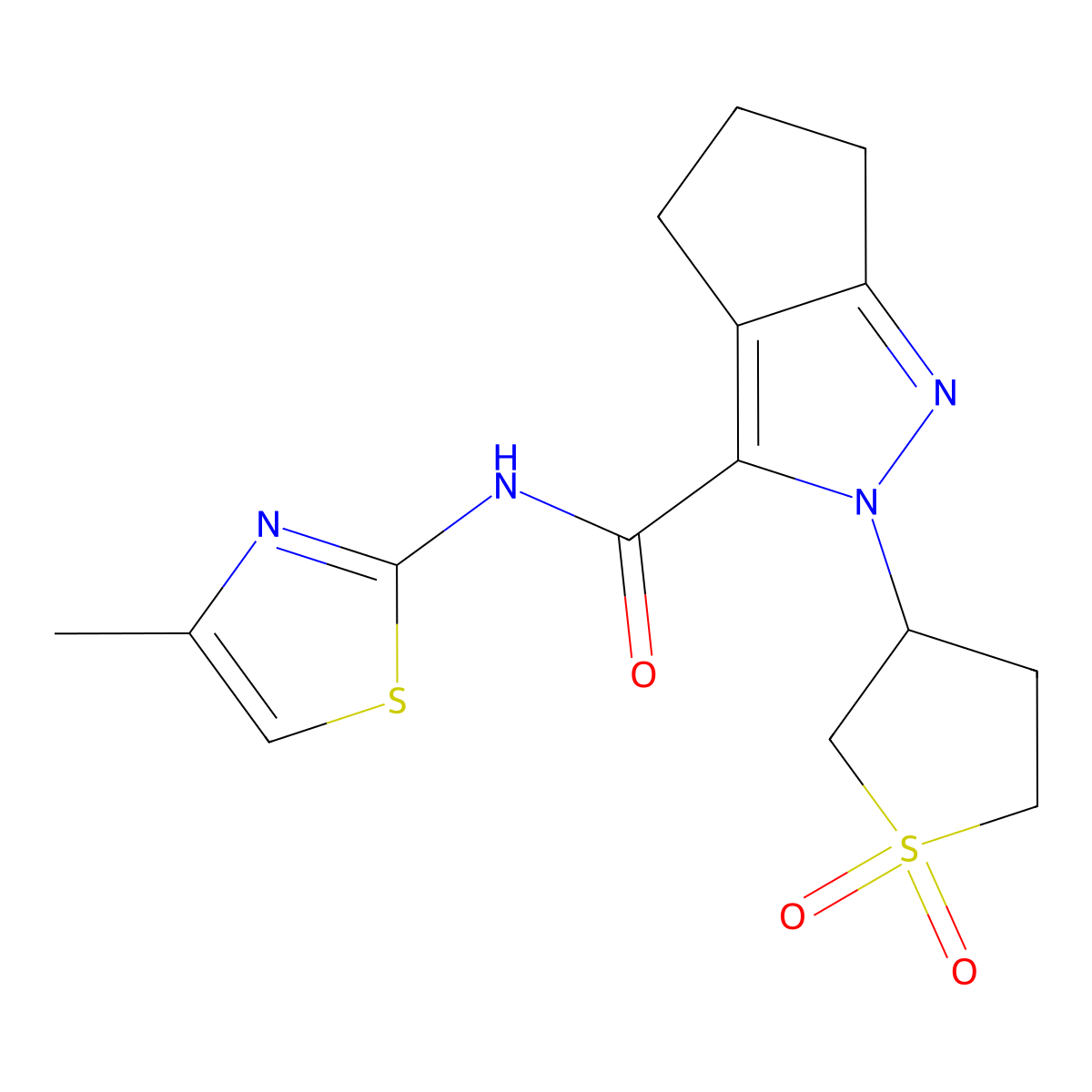2-(1,1-dioxidotetrahydrothiophen-3-yl)-N-(4-methylthiazol-2-yl)-2,4,5,6-tetrahydrocyclopenta[c]pyrazole-3-carboxamide molecular structure, CAS 1105231-73-9