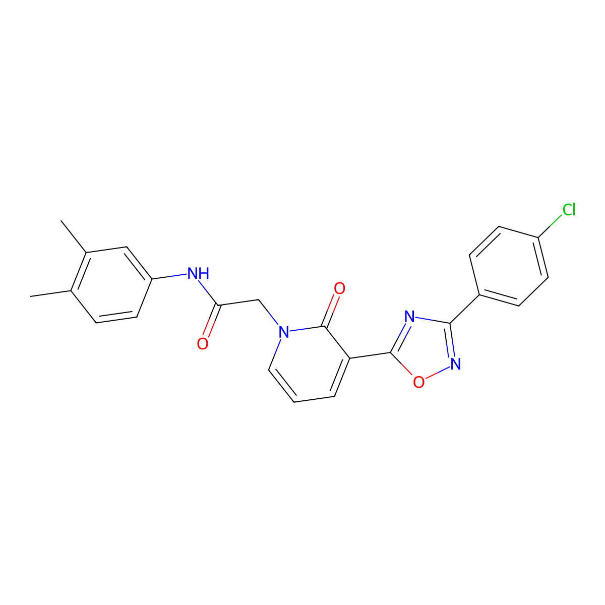 2-(3-(3-(4-chlorophenyl)-1,2,4-oxadiazol-5-yl)-2-oxopyridin-1(2H)-yl)-N-(3,4-dimethylphenyl)acetamide molecular structure, CAS 1105231-75-1