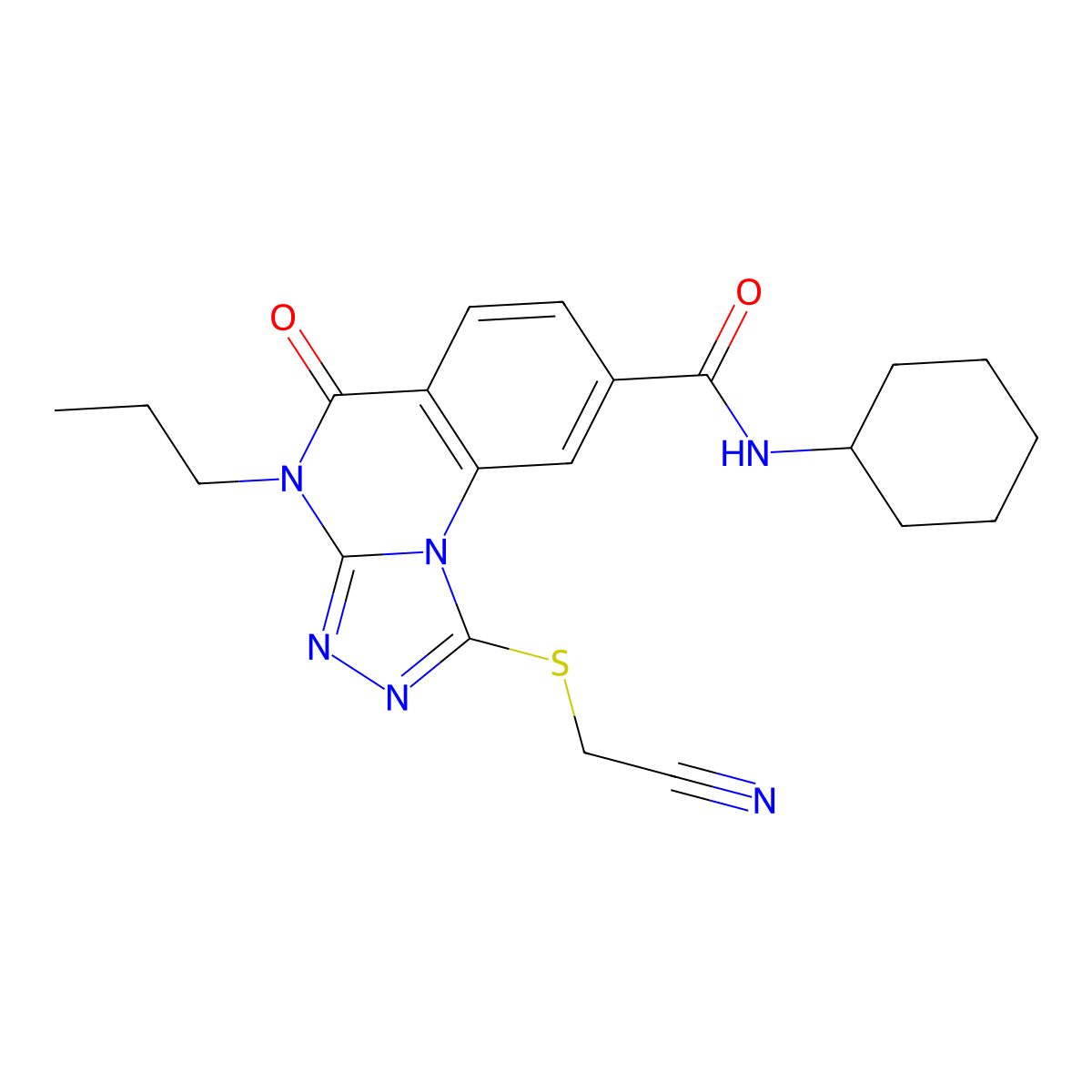 1-((cyanomethyl)thio)-N-cyclohexyl-5-oxo-4-propyl-4,5-dihydro-[1,2,4]triazolo[4,3-a]quinazoline-8-carboxamide molecular structure, CAS 1105231-76-2