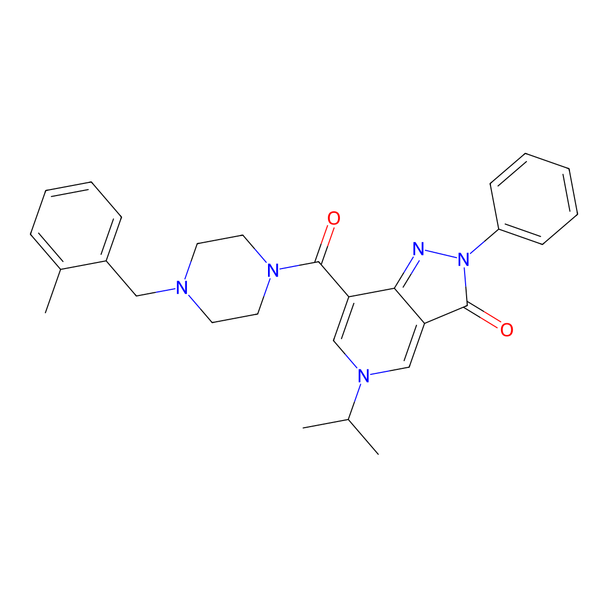 5-isopropyl-7-(4-(2-methylbenzyl)piperazine-1-carbonyl)-2-phenyl-2H-pyrazolo[4,3-c]pyridin-3(5H)-one molecular structure, CAS 1105231-78-4