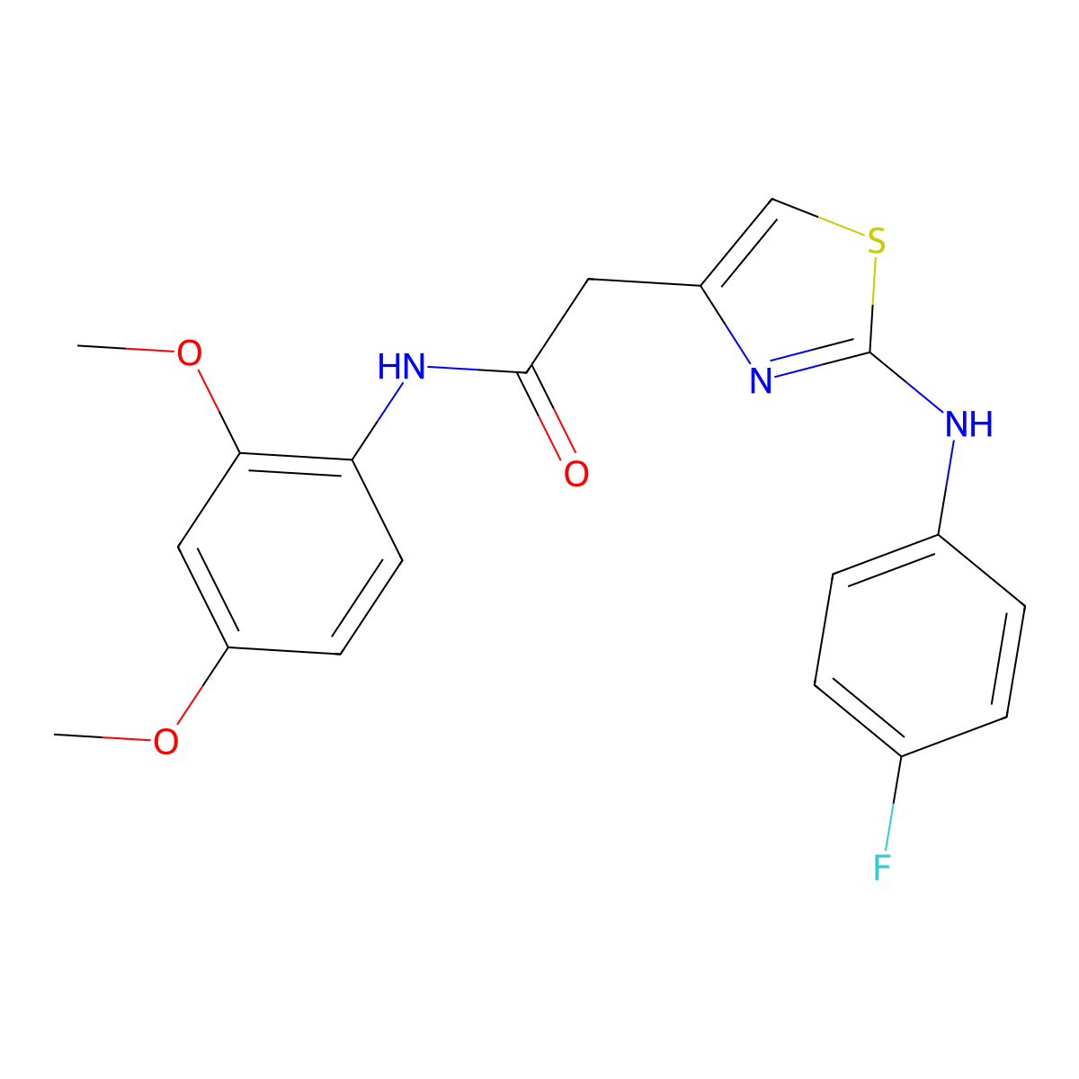 N-(2,4-dimethoxyphenyl)-2-{2-[(4-fluorophenyl)amino]-1,3-thiazol-4-yl}acetamide molecular structure, CAS 1105231-81-9