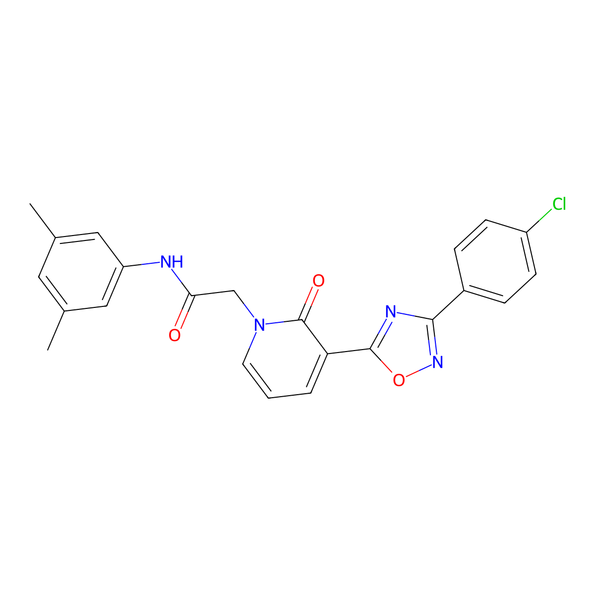2-(3-(3-(4-chlorophenyl)-1,2,4-oxadiazol-5-yl)-2-oxopyridin-1(2H)-yl)-N-(3,5-dimethylphenyl)acetamide molecular structure, CAS 1105231-82-0