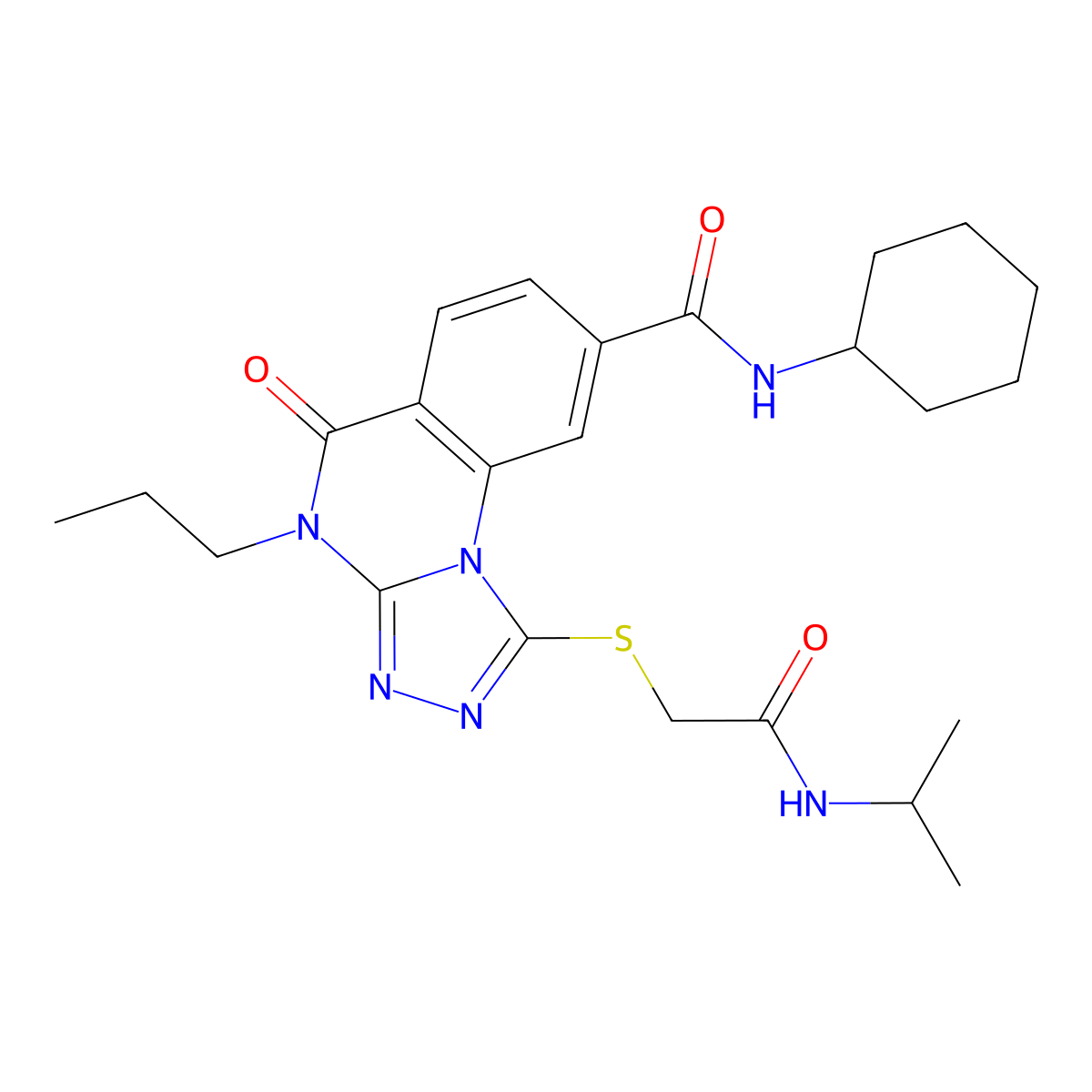 N-cyclohexyl-5-oxo-1-({[(propan-2-yl)carbamoyl]methyl}sulfanyl)-4-propyl-4H,5H-[1,2,4]triazolo[4,3-a]quinazoline-8-carboxamide molecular structure, CAS 1105231-83-1