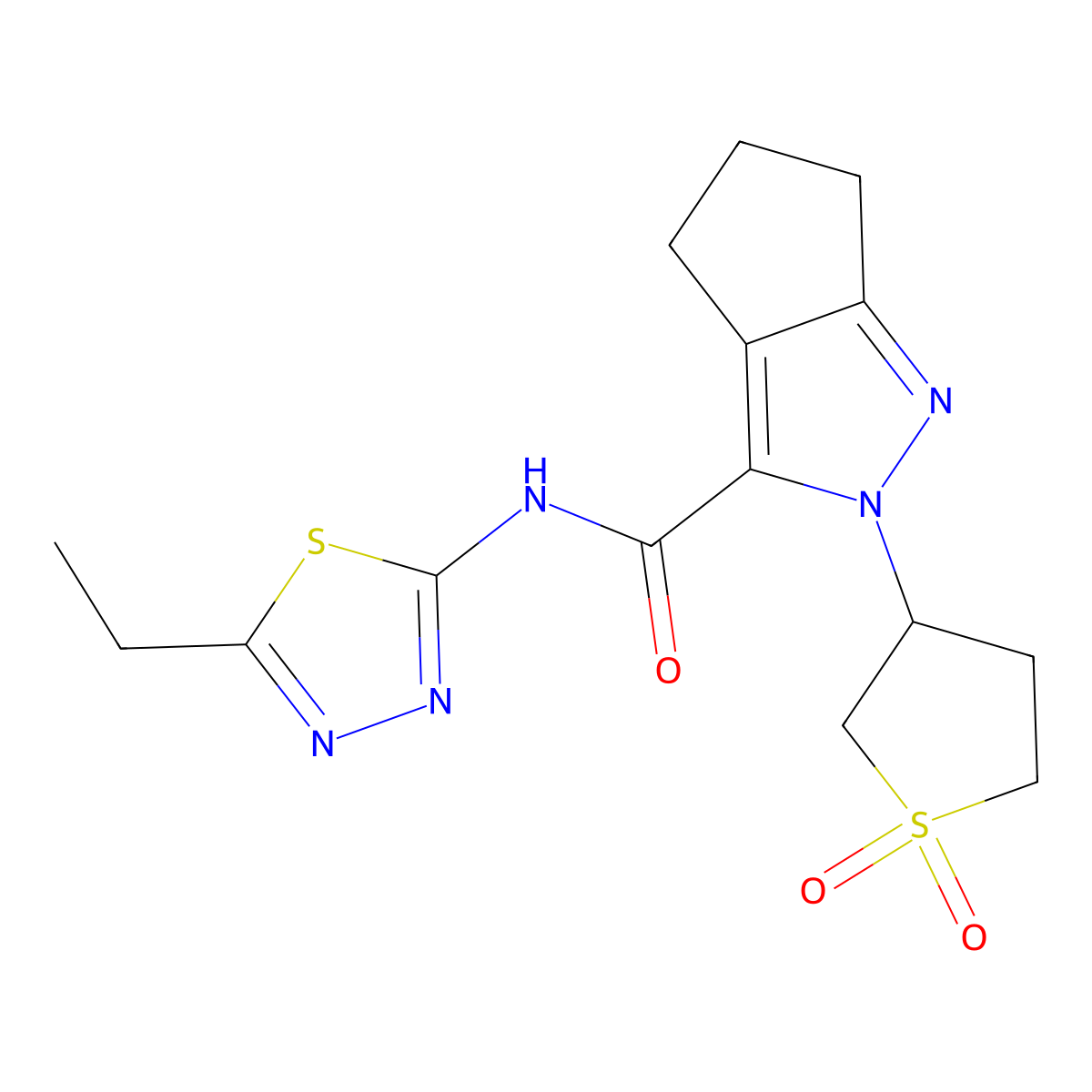 2-(1,1-dioxidotetrahydrothiophen-3-yl)-N-(5-ethyl-1,3,4-thiadiazol-2-yl)-2,4,5,6-tetrahydrocyclopenta[c]pyrazole-3-carboxamide molecular structure, CAS 1105231-87-5
