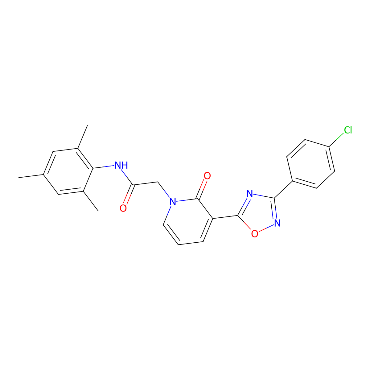 2-(3-(3-(4-chlorophenyl)-1,2,4-oxadiazol-5-yl)-2-oxopyridin-1(2H)-yl)-N-mesitylacetamide molecular structure, CAS 1105231-89-7