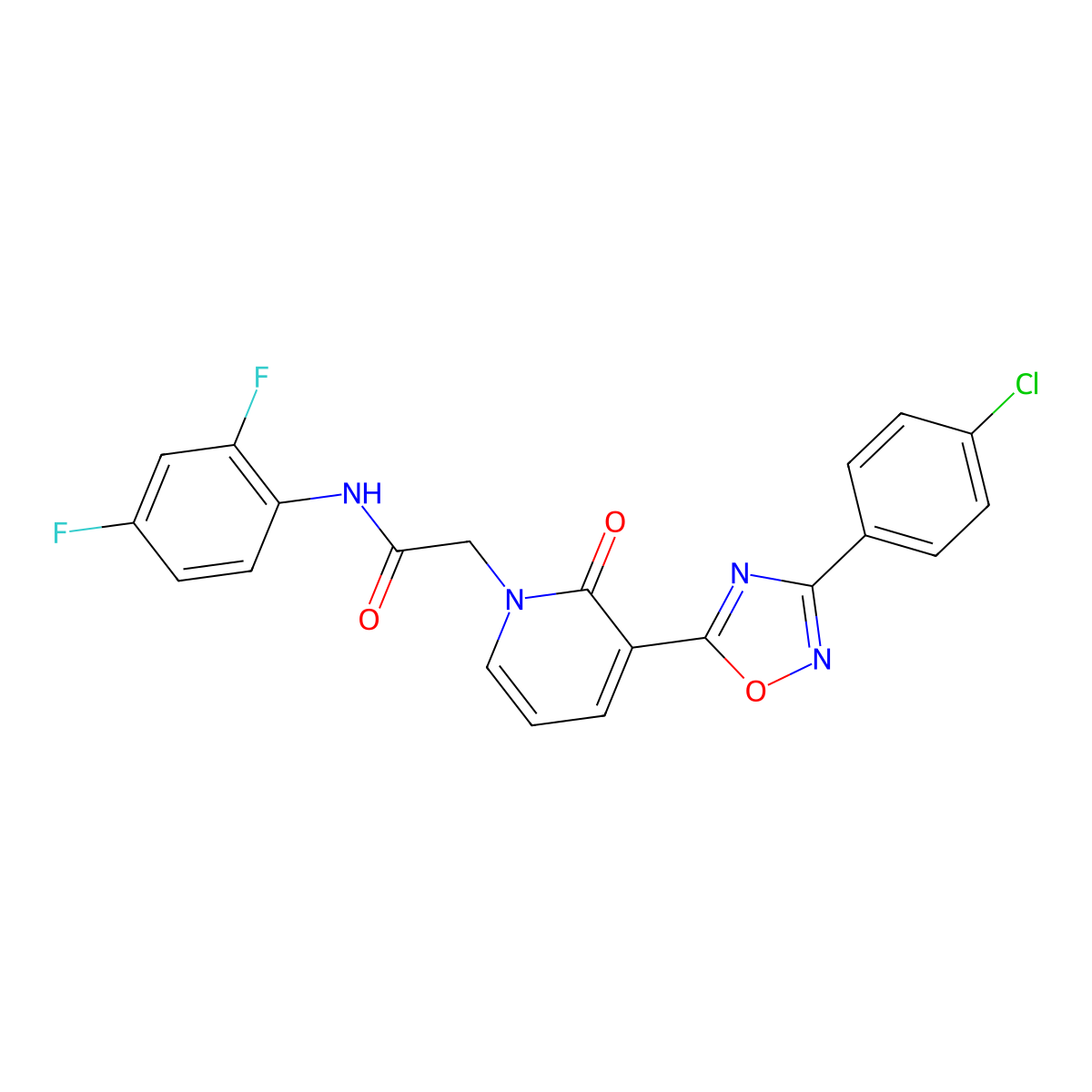2-(3-(3-(4-chlorophenyl)-1,2,4-oxadiazol-5-yl)-2-oxopyridin-1(2H)-yl)-N-(2,4-difluorophenyl)acetamide molecular structure, CAS 1105231-96-6
