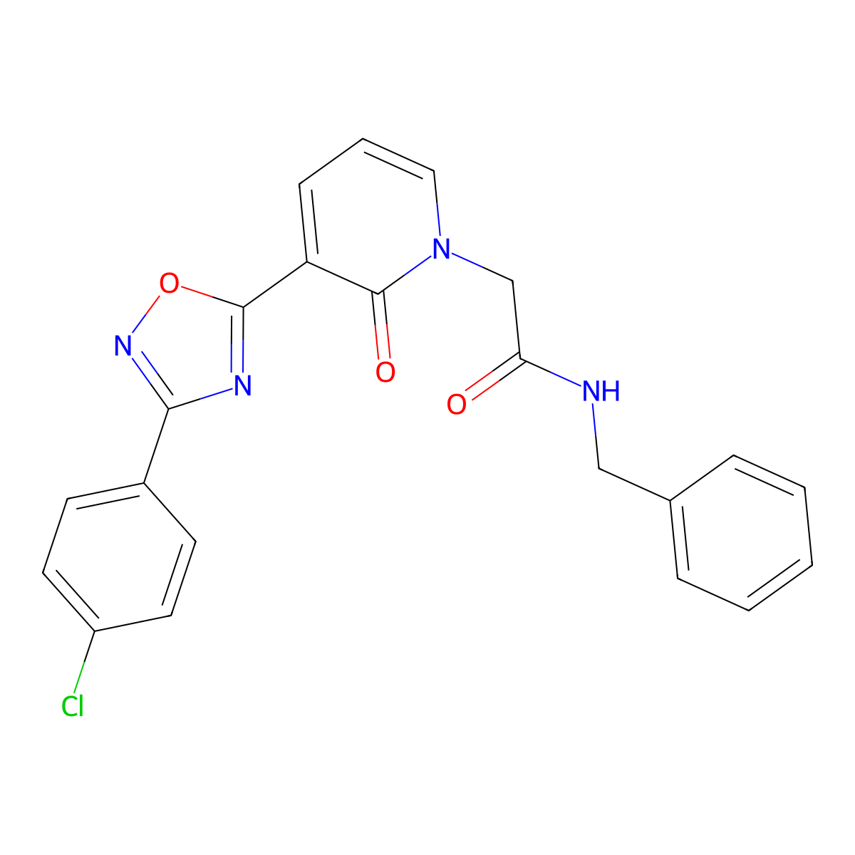 N-benzyl-2-(3-(3-(4-chlorophenyl)-1,2,4-oxadiazol-5-yl)-2-oxopyridin-1(2H)-yl)acetamide molecular structure, CAS 1105232-14-1