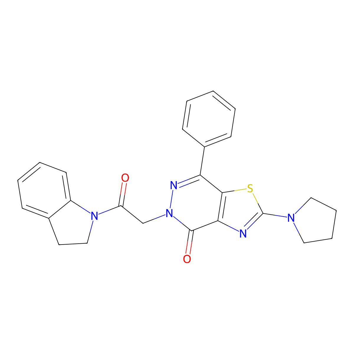 5-(2-(indolin-1-yl)-2-oxoethyl)-7-phenyl-2-(pyrrolidin-1-yl)thiazolo[4,5-d]pyridazin-4(5H)-one molecular structure, CAS 1105232-17-4