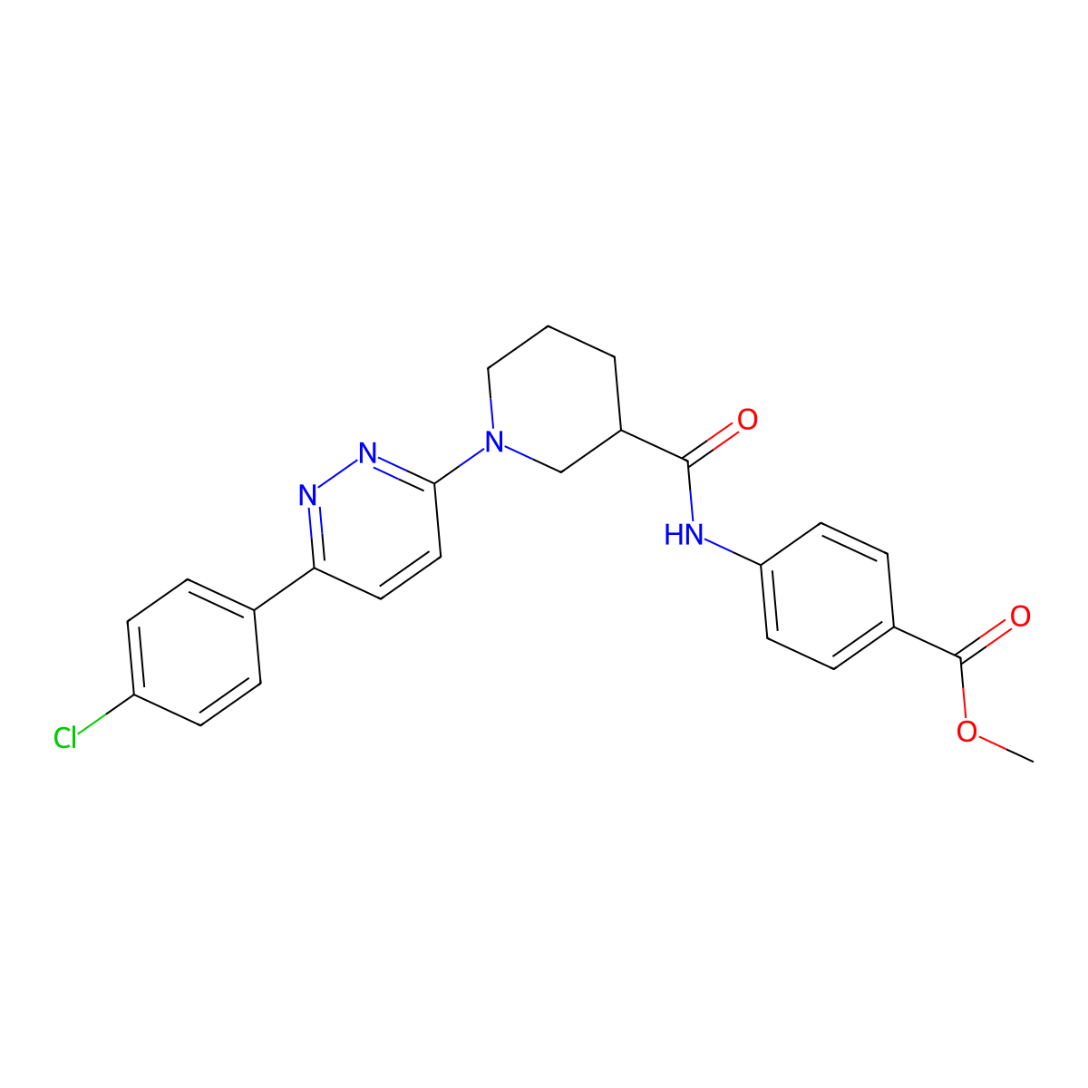 Methyl 4-(1-(6-(4-chlorophenyl)pyridazin-3-yl)piperidine-3-carboxamido)benzoate molecular structure, CAS 1105232-18-5