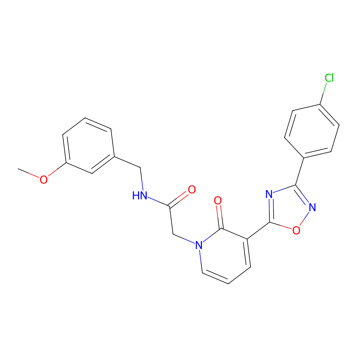 2-[3-[3-(4-chlorophenyl)-1,2,4-oxadiazol-5-yl]-2-oxopyridin-1(2H)-yl]-N-(3-methoxybenzyl)acetamide molecular structure, CAS 1105232-20-9
