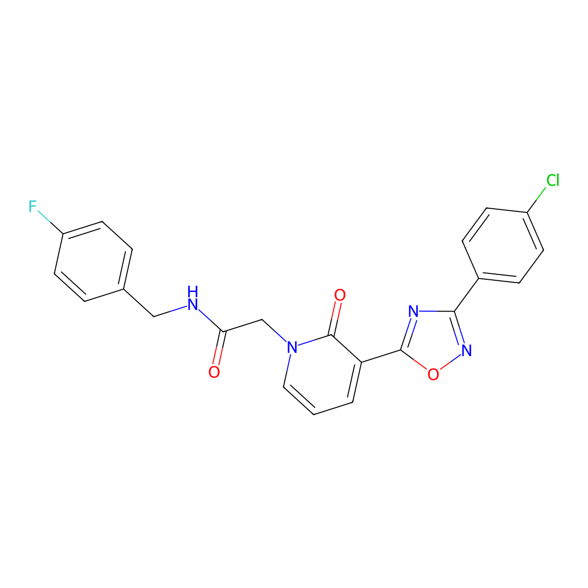 2-[3-[3-(4-chlorophenyl)-1,2,4-oxadiazol-5-yl]-2-oxopyridin-1(2H)-yl]-N-(4-fluorobenzyl)acetamide molecular structure, CAS 1105232-26-5