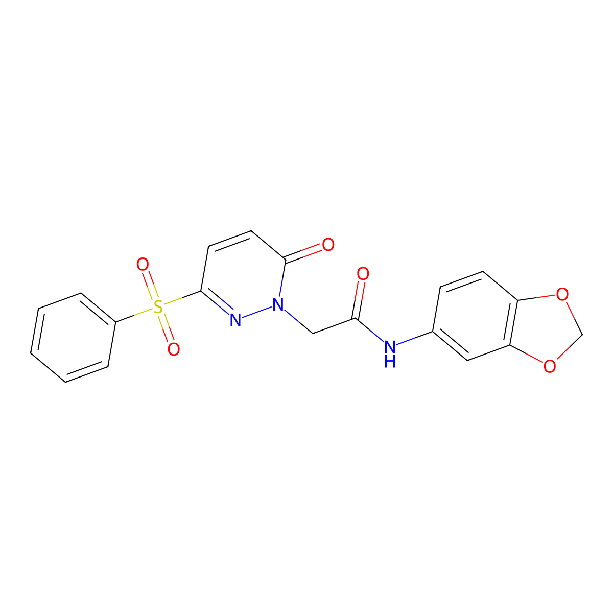 2-[3-(benzenesulfonyl)-6-oxo-1,6-dihydropyridazin-1-yl]-N-(2H-1,3-benzodioxol-5-yl)acetamide molecular structure, CAS 1105232-33-4