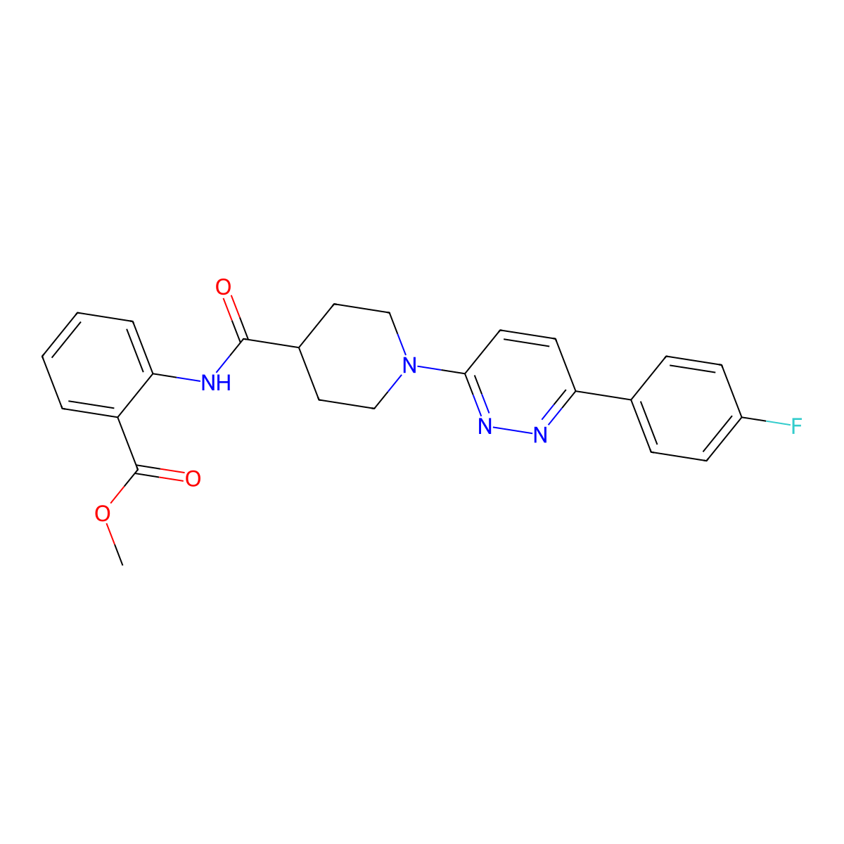 Methyl 2-(1-(6-(4-fluorophenyl)pyridazin-3-yl)piperidine-4-carboxamido)benzoate molecular structure, CAS 1105232-40-3