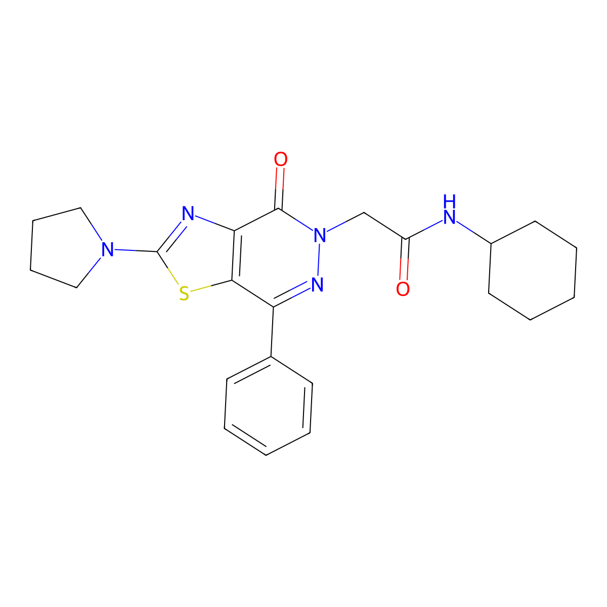 N-cyclohexyl-2-(4-oxo-7-phenyl-2-(pyrrolidin-1-yl)thiazolo[4,5-d]pyridazin-5(4H)-yl)acetamide molecular structure, CAS 1105232-41-4