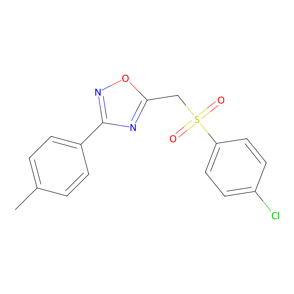 5-(((4-Chlorophenyl)sulfonyl)methyl)-3-(p-tolyl)-1,2,4-oxadiazole molecular structure, CAS 1105232-57-2