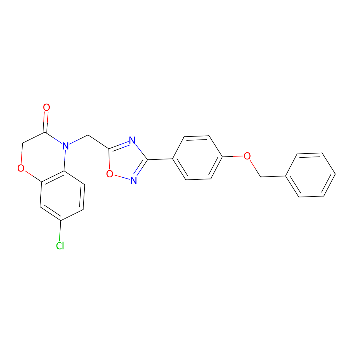 4-((3-(4-(benzyloxy)phenyl)-1,2,4-oxadiazol-5-yl)methyl)-7-chloro-2H-benzo[b][1,4]oxazin-3(4H)-one molecular structure, CAS 1105232-63-0