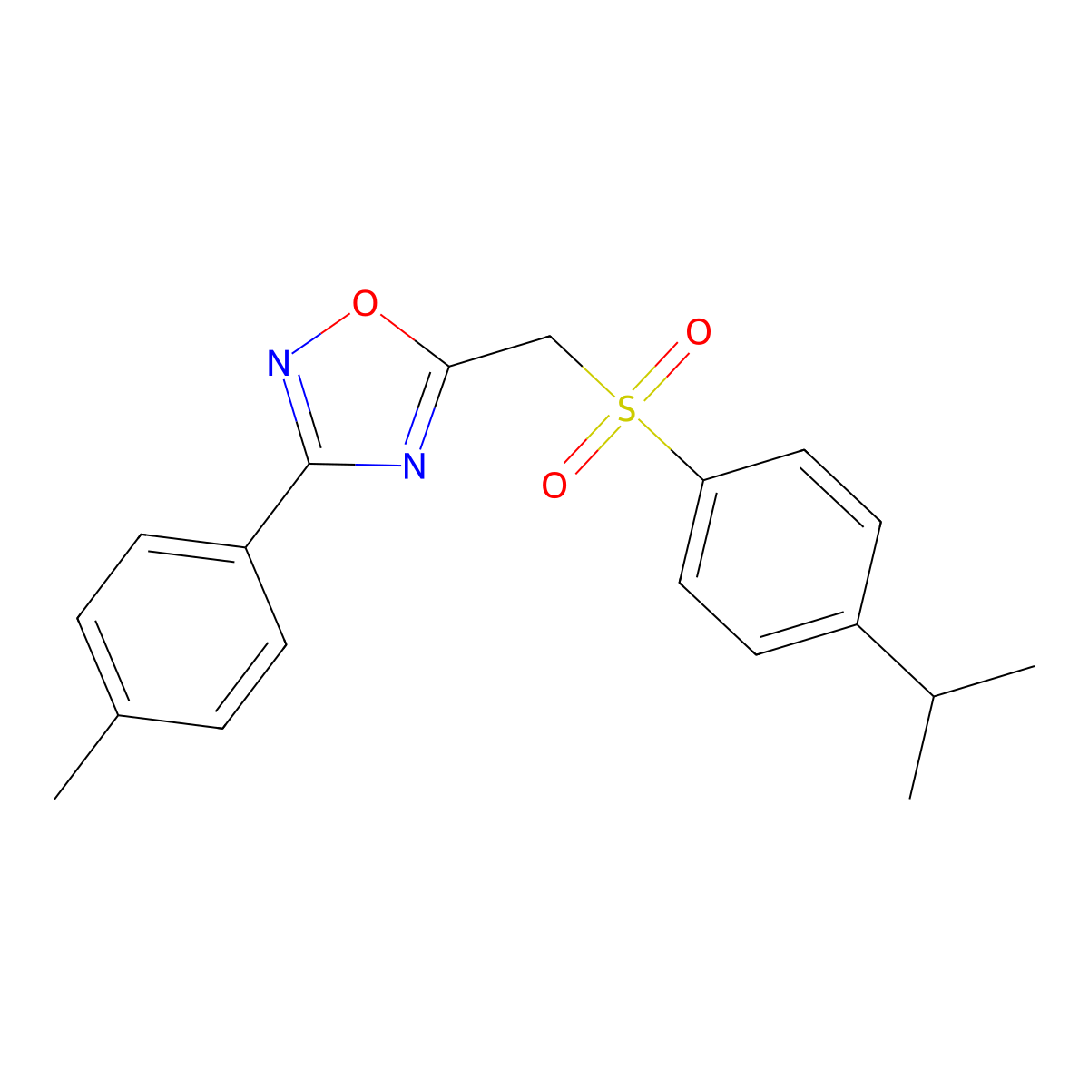 5-(((4-Isopropylphenyl)sulfonyl)methyl)-3-(p-tolyl)-1,2,4-oxadiazole molecular structure, CAS 1105232-64-1