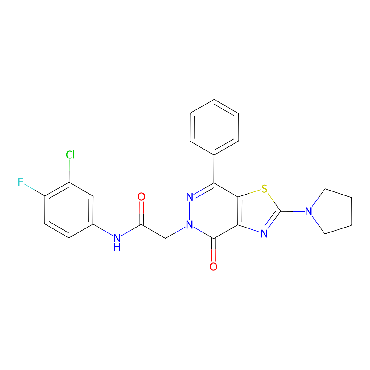 N-(3-chloro-4-fluorophenyl)-2-(4-oxo-7-phenyl-2-(pyrrolidin-1-yl)thiazolo[4,5-d]pyridazin-5(4H)-yl)acetamide molecular structure, CAS 1105232-73-2
