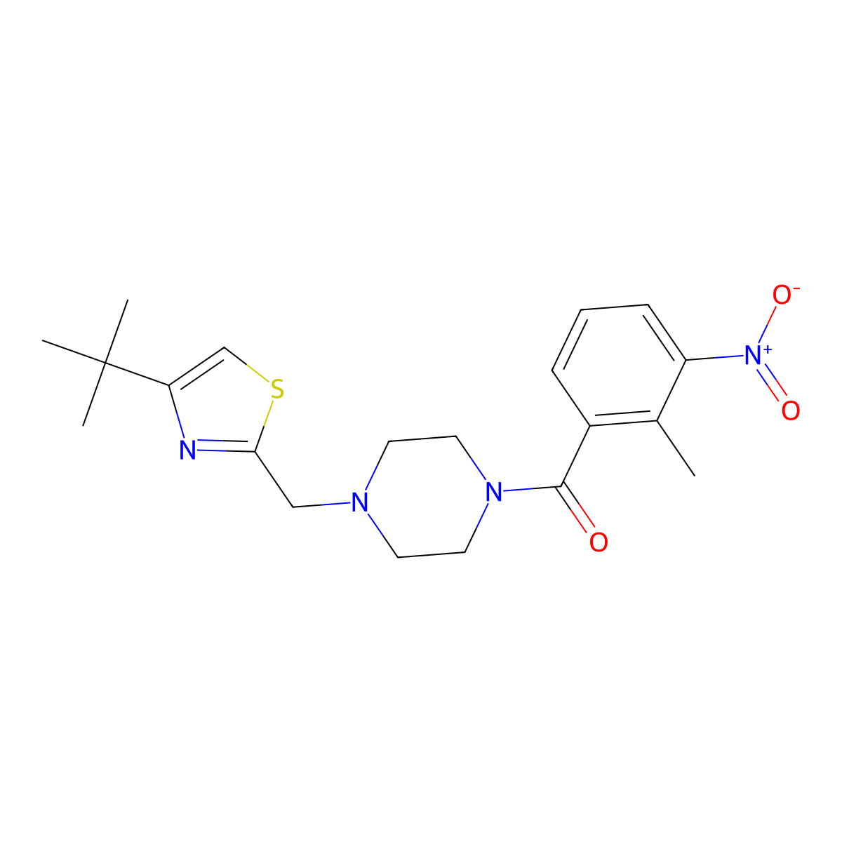 (4-((4-(Tert-butyl)thiazol-2-yl)methyl)piperazin-1-yl)(2-methyl-3-nitrophenyl)methanone molecular structure, CAS 1105232-87-8