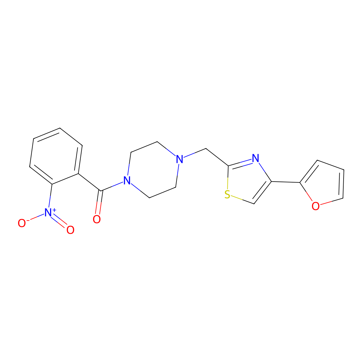(4-((4-(Furan-2-yl)thiazol-2-yl)methyl)piperazin-1-yl)(2-nitrophenyl)methanone molecular structure, CAS 1105232-88-9