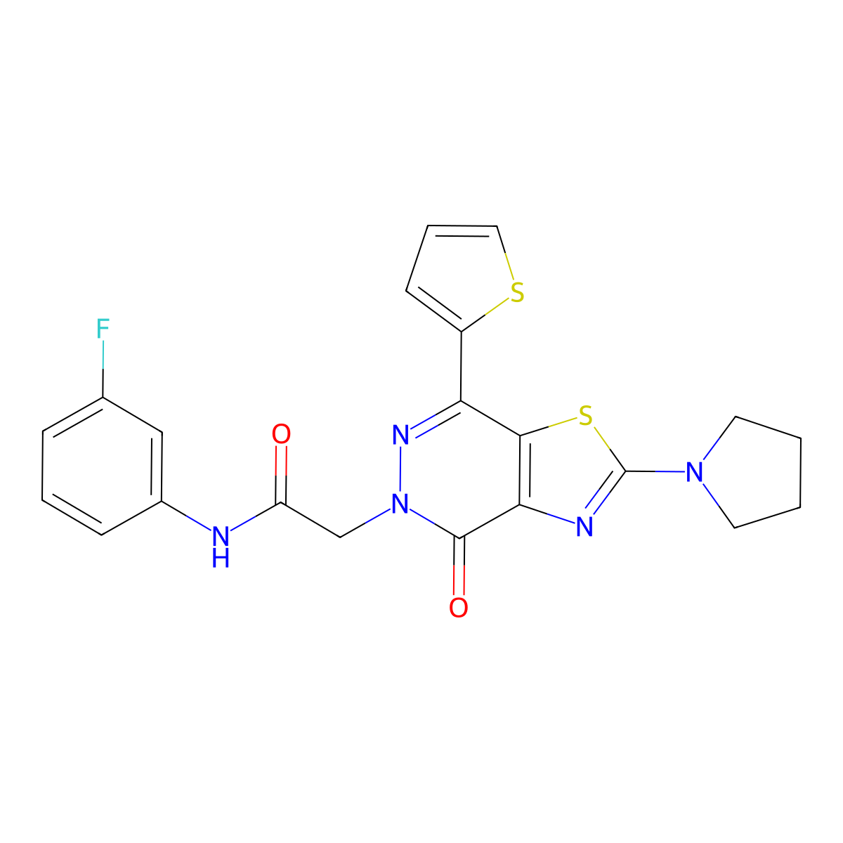 N-(3-fluorophenyl)-2-(4-oxo-2-(pyrrolidin-1-yl)-7-(thiophen-2-yl)thiazolo[4,5-d]pyridazin-5(4H)-yl)acetamide molecular structure, CAS 1105232-98-1